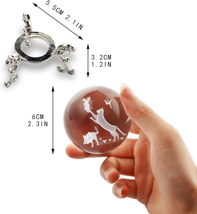 ZEERSHEE 60mm Crystal Ball with Stand - Laser Engraved Cat Sphere 3D Glass Ornament & Paperweight - Gifts for Cat Lovers - Image 3